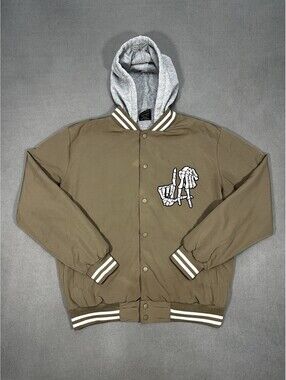 Denim Deluxe Supply Varsity Jacket Hoodie Small Skeleton Hand Snap Front